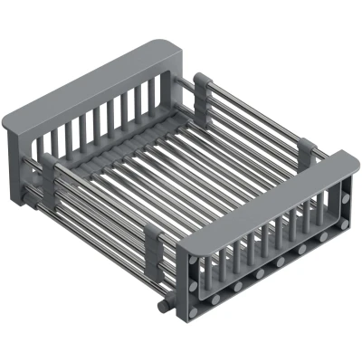 Imagen de QUADRON Cesta escurridora, escurridor para fregadero tamaño 30 x 22,5 10 cm gris telescópico de acero inoxidable frutas y verduras