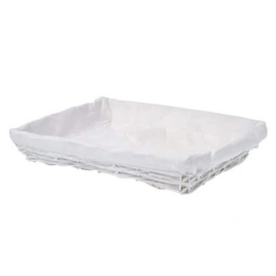 Imagen de HERSIG Bandeja Mimbre Natural Cesta Rectangular con Forro, sin Asas 45 x 33 7 cm Blanco