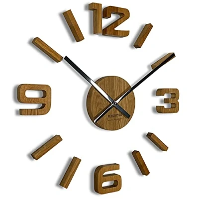 Imagen de FLEXISTYLE Z54g eco75 d 1 x Relojes de pared 3D madera roble para oficina, salón, dormitorio, artículos decorativos (manecillas negras, madera), 54 g