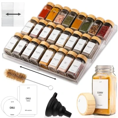 Imagen de Deco haus® Organizador Especias Cocina, 24 Botes Especias, Especiero Cajon, Organizador, Tarros de Soporte Cocina Cajones, Cajon