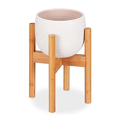 Imagen de Relaxdays Soporte Macetas, Pie para Plantas, Hasta 32 cm, Patas Macetero, Ajustable, Bambú, 1 Ud., 35,5 Marrón Claro
