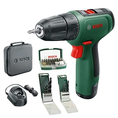 Imagen de Bosch Home and Garden taladro/atornillador a batería EasyDrill 1200 (batería de 2,0 Ah, sistema 12 V, juego brocas y puntas atornillar, en funda blanda), Color Verde Amazon Edición