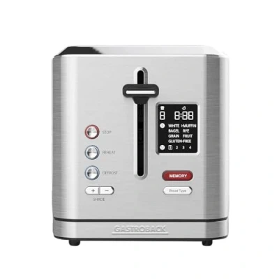 Imagen de GASTROBACK #42395 Design Tostador Digital 2S, 2 rebanadas, accesorio para panecillos integrado, 7 programas de tostado, pantalla LCD cuenta atrás, 800 W, carcasa acero inoxidable, color plateado