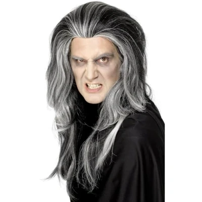 Imagen de Smiffys Peluca de vampiro gótico, Negra, Larga con mechas blancas