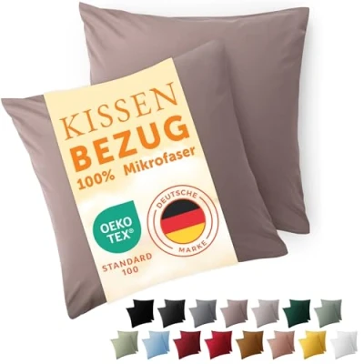 Imagen de Blumtal Fundas de Almohada 60x60 cm (Juego 2) cojín Microfibra para sofá con Cierre Sobres, Extra Suaves y Lavables, Certificado Oeko Tex Taupe