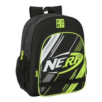Imagen de Safta NERF GET READY Mochila Junior, Adaptable a Carro, Ideal para Niños de Diferentes Edades, Cómoda y Versátil, Calidad Resistencia, 32x12x38 cm, Color Negro