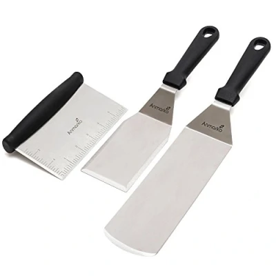 Imagen de Anmarko Raspador espátula Profesional Juego de plancha acero inoxidable Pancake y ideal para parrilla barbacoa cocción con parte superior plana