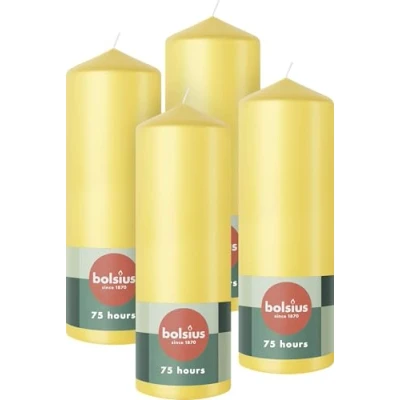 Imagen de Bolsius Pillar Candles Velas decorativas para el hogar (4 unidades, 20 x 7 cm), color amarillo