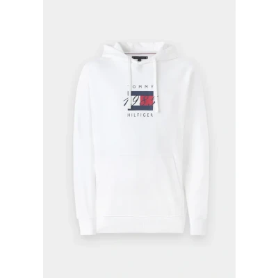 Imagen de Tommy Hilfiger Linear FLAG Graphic Hoodie Unisex Sudadera, Talla: XL, White