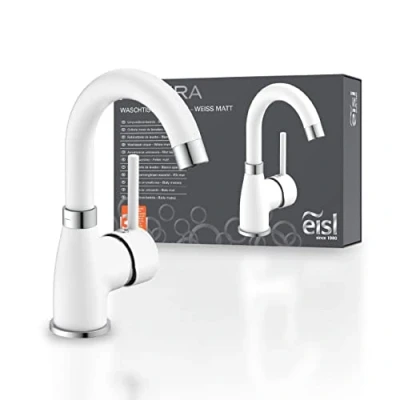 Imagen de EISL Lavabo Futura NI075FUTWCR de bajo Consumo, Grifo Giratorio 360, Blanco Mate/Cromo
