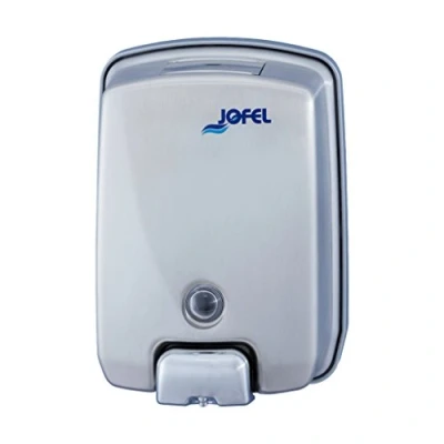 Imagen de Jofel Dosificador de Jabón para Pared, Rellenable con Líquido Capacidad 1L, Dispensador Baño, Antivandálico y Robusto, Antigoteo Anticorrosión, Futura AC54000, Inox. Satinado