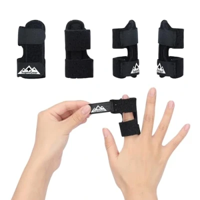 Imagen de supregear Apoyo para Dedos, 4 Unidades Ajustable Dedo en Gatillo Férula Enderezar Dedos Rotos Índice/Medio/Anular/Menique, Negro