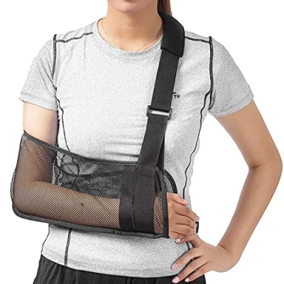 Imagen de Cool malla cabestrillo para brazo médica inmovilizador giratorio puño muñeca Codo Antebrazo Apoyo hombro correa ligero transpirable Simple negro roto y fractura de