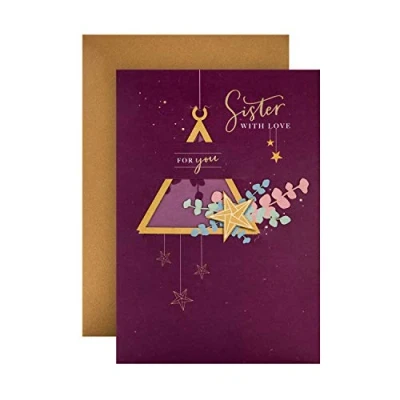 Imagen de Hallmark Tarjeta de Navidad para hermana Diseño tradicional con accesorio recuerdo 3D