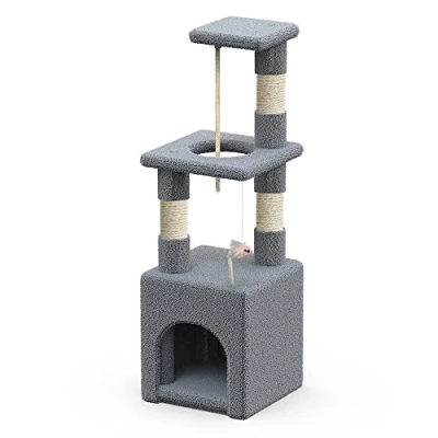 Imagen de VOUNOT Árbol Rascador para Gatos, Poste Estable Gatos Pequeños con Nido, Plataformas, Cuerda de Sisal y Jueguete 88cm, Gris, L
