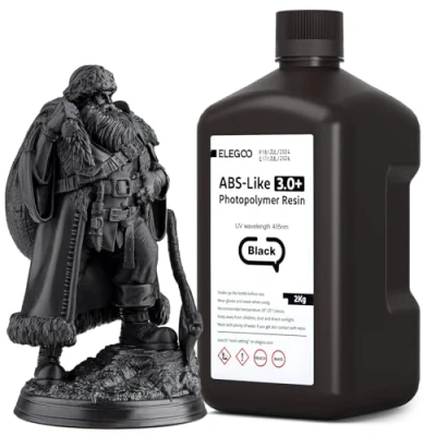 Imagen de ELEGOO ABS Like 3.0+ Resina para Impresora 3D Negro 2000g, de Impresión Alta Resistencia al Calor, Menor Viscosidad y Contracción, Curado UV LCD 405nm