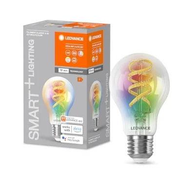 Imagen de LEDVANCE SMART+ WIFI LED Lampe, Weißglas, 4,8W, 470lm, klassische Glühlampenform mit E27 Sockel, regulierbares Farblicht &amp; Weißlicht, dimmbar, steuerbar per App oder Sprachsteuerung, gute Lebensdauer