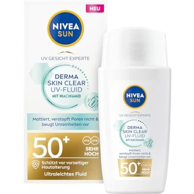 Imagen de NIVEA SUN Protección solar Fluid FPS 50+, crema no grasa con complejo antiimpurezas y niacinamida, experto en cara UV Derma Skin Clear UPF 50+ (40 ml)