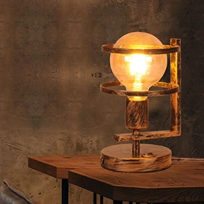 Imagen de AIRTWESD Lámpara de Mesa Decorativa,Lámpara Ambiente Retro,Lámpara Escritorio Metal E27 Mesilla Noche Habitación con Interruptor (Sin Bombilla)
