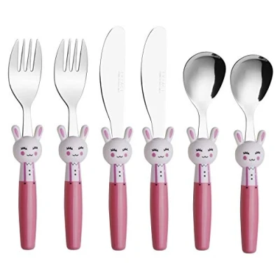 Imagen de EXZACT Cubertería infantil 6 pieza para niños de Acero Inoxidable 2 x cena cuchillo, tenedor, cuchar (Conejo 6)