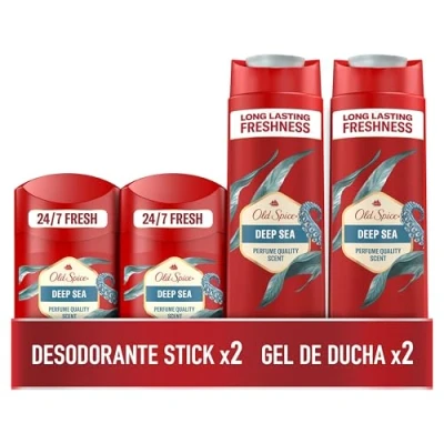 Imagen de Old Spice Deep Sea Desodorante En Barra Para Hombres 2 x 50ml Y Gel Champú 3 1: Pelo, Cara Cuerpo, 400ml