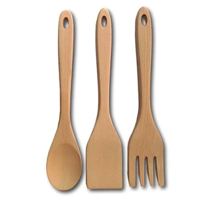 Imagen de Espátula de madera para cocinar, cuchara madera, tenedor utensilio haya orgánica hecho a mano cocina, espátulas dura antiadherente natural y juego cucharas