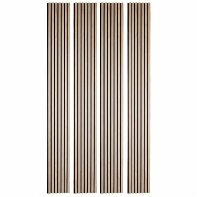 Imagen de Lote de 4 paneles listones madera, 250 x 30 2 cm, decoración roble claro, fondo negro, 3 m²