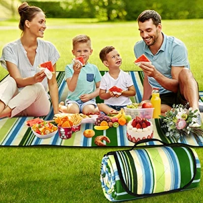 Imagen de Manta Picnic, 200 x 200cm de Picnic Impermeable, Tapete Plegable 3 Capas, Lavable a Máquina, Portátil para Interiores al Aire Libre Parque, Playa, Fiesta, Camping