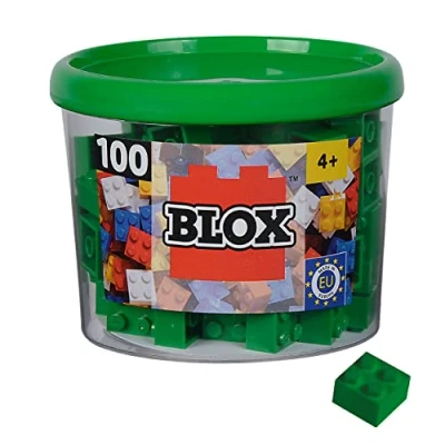 Imagen de Simba Blox 104114532 100 Bloques de construcción Verdes para niños a Partir 3 años, 4 Piedras, en Lata, Totalmente Compatible con Muchos Otros Fabricantes, Color Verde