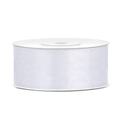 Imagen de Cinta de satén poliéster con lazo y embalaje regalo 6/12/25/38/50/100 mm x 25 m (Tamaño 25mm 25m Color Blanco)