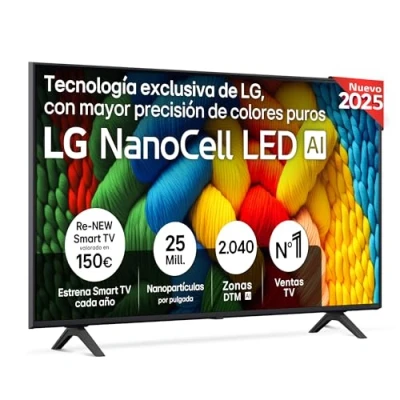 Imagen de LG 50NANO80A6B TV 50&quot;, 4K NanoCell, Smart TV, LED IA, WebOS 25, Procesador Potente e Inteligente, Super Upscaling, Dolby Digital Plus, Alexa/Google Assistant, Negro