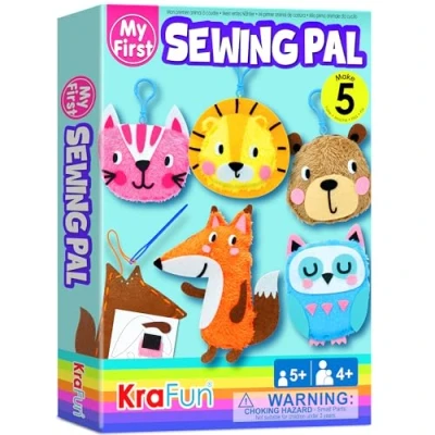 Imagen de KRAFUN Mi primer animal de costura para niños, arte y manualidades principiantes, 5 proyectos muñecos animales rellenos, colgantes llavero, instrucciones fieltro coser, bordar