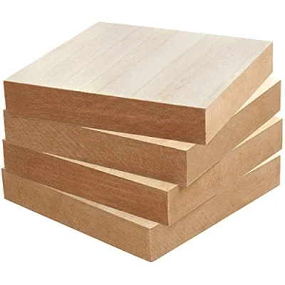 Imagen de BELLE VOUS Tablero Madera DM Cuadrada Sin Acabado (Pack de 4) 15 x 2,5 cm Maderas para Manualidades en Blanco y Gruesas Decoración del Hogar, Manualidades, Pintura Pirograbado