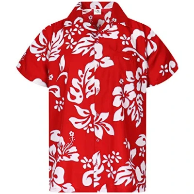 Imagen de King Kameha Funky Camisa Hawaiana, Manga Corta, Hibiscus, Eclectic Rojo, 3XL