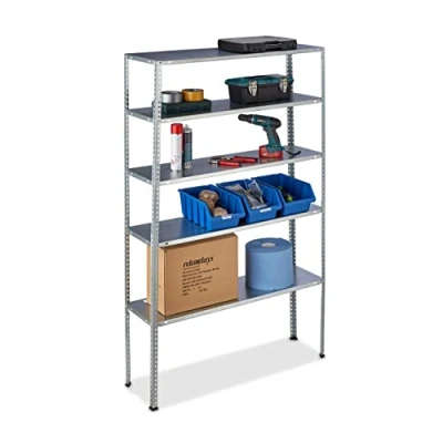 Imagen de Relaxdays Estantería Metálica Industrial, 5 Baldas, 185 x 100 30 cm, Resiste 250 kg, Taller, Garaje o Sótano, Plateado, Acero