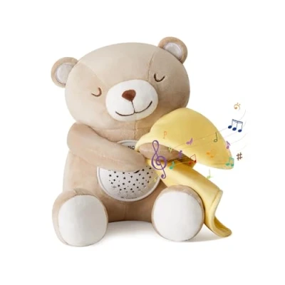 Imagen de Peluche Bebés Musical, APUNOL USB Recargable Proyector bebes Luces y Musica JugueteTeddy regalos para recien nacidos, Sensor de llanto 18 Canciones Cuna