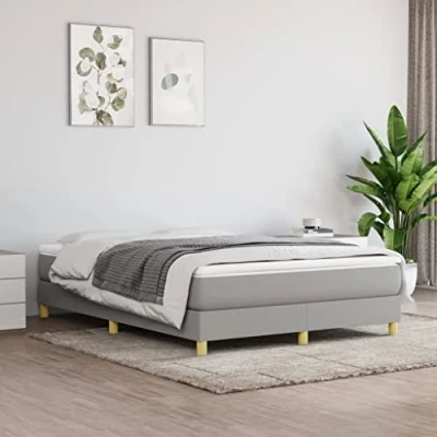 Imagen de vidaXL Estructura de Cama, Somier Matrimonio Listones, Base Cama Tapizada, Mueble para Dormitorio Hogar, Tela Gris Claro 140x190 cm