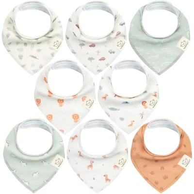 Imagen de Pack de 8 Pañuelos Triangulares Bebé Niño, Niña Baberos Bandana Unisex, Bandanas Súper Absorbentes, Algodón Orgánico, para Bebés, Baba (Wilderness)