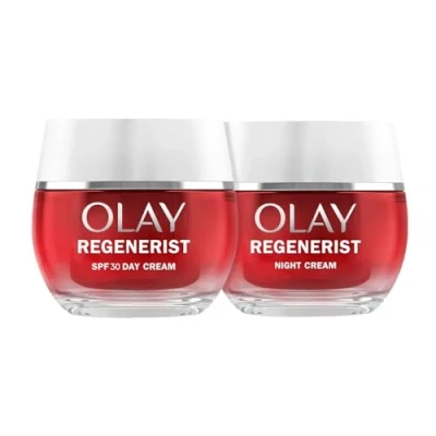 Imagen de Olay Regenerist Crema Facial De Día SPF30 50ml y Noche 50mL. Pack 2 Cremas Hidratantes Antiarrugas Reafirmantes