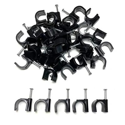 Imagen de 50 x 16mm Negro Clips Rondos de Cable pared, Clavos pared Maneja el eléctrico CAT5/CAT6,RG6,RG59,RJ45 en Hogar, Oficina, Accesorios escritorio