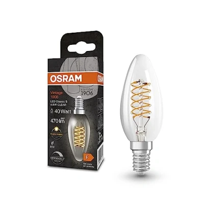 Imagen de OSRAM Lámpara Vintage 1906 Classic B FIL LED, E14, transparente, 4,8 W, 470 lm, 2700 K, luz blanca cálida, regulable, filamento delgado, optimo consumo de energía, larga duración