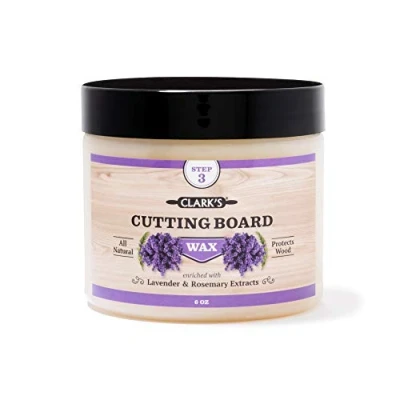 Imagen de CLARK&#039;S Tabla de cortar Cera (6 oz) Enriquecida con aceites lavanda y romero Hecha abejas natural carnauba para bloques carnicero