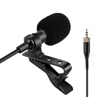 Imagen de Sujeetec micrófono de solapa Lavalier, estéreo 3,5 mm, tapón rosca bloqueo, clip cardioide en condensador para transmisor inalámbrico Sennheiser y paquete cuerpo