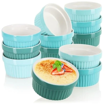 Imagen de COM FOUR® 12x moldes para soufflé tazones de cerámica creme brulee aptos horno postre y pasteles ragout fin 270 ml cada uno tonos verde