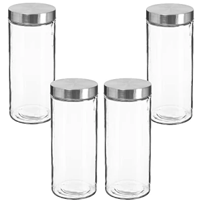 Imagen de Set de 4 tarros vidrio + acero inoxidable 2 L.