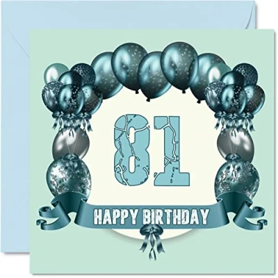 Imagen de Divertidas tarjetas de cumpleaños 81 para hombres, globos cumpleaños, tarjeta feliz papá, tío, gran abuelo, tía, bisabuelo, abuela, mamá, niñera, felicitación,