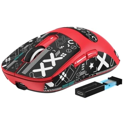 Imagen de VGN GAMEPOWER Attack Shark X3PRO 59g Superlight Ratón Gaming Inalámbrico, 4K/8K Polling, 26000DPI Ultraligero Mouse, Sensor PAW3395, G502, 2.4G/Bluetooth/Cableado, Cinta Antideslizante, PC/Mac, Rojo