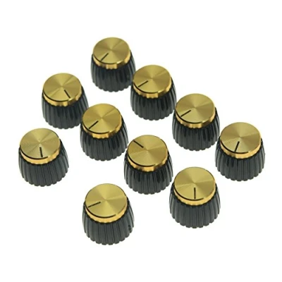Imagen de KAISH 10 perillas de ajuste a presión para amplificadores guitarra, color negro con tapa aluminio dorado, se adapta ollas 6 mm diámetro, Marshall