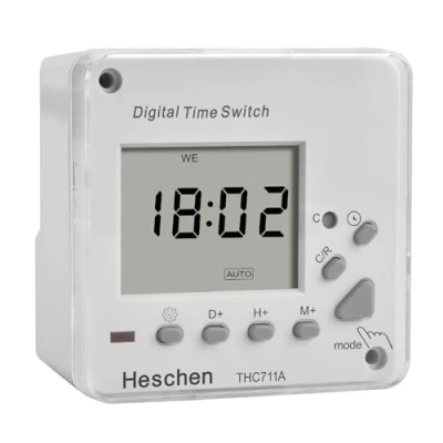 Imagen de Heschen Interruptor de relé temporizador electrónico programable semanal con pantalla LCD, THC711A, 220 240 VAC, indicador LED, CE