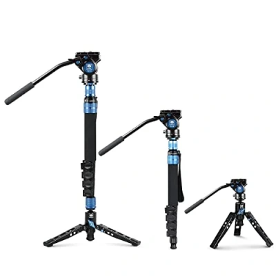 Imagen de SIRUI P 325FS Monopié de Fibra Carbono con Pies para Cámara, Fotografía Profesional Portátil 5 Secciones Cabezal Video Fluido VA Videocámara, Carga Máxima 10kg